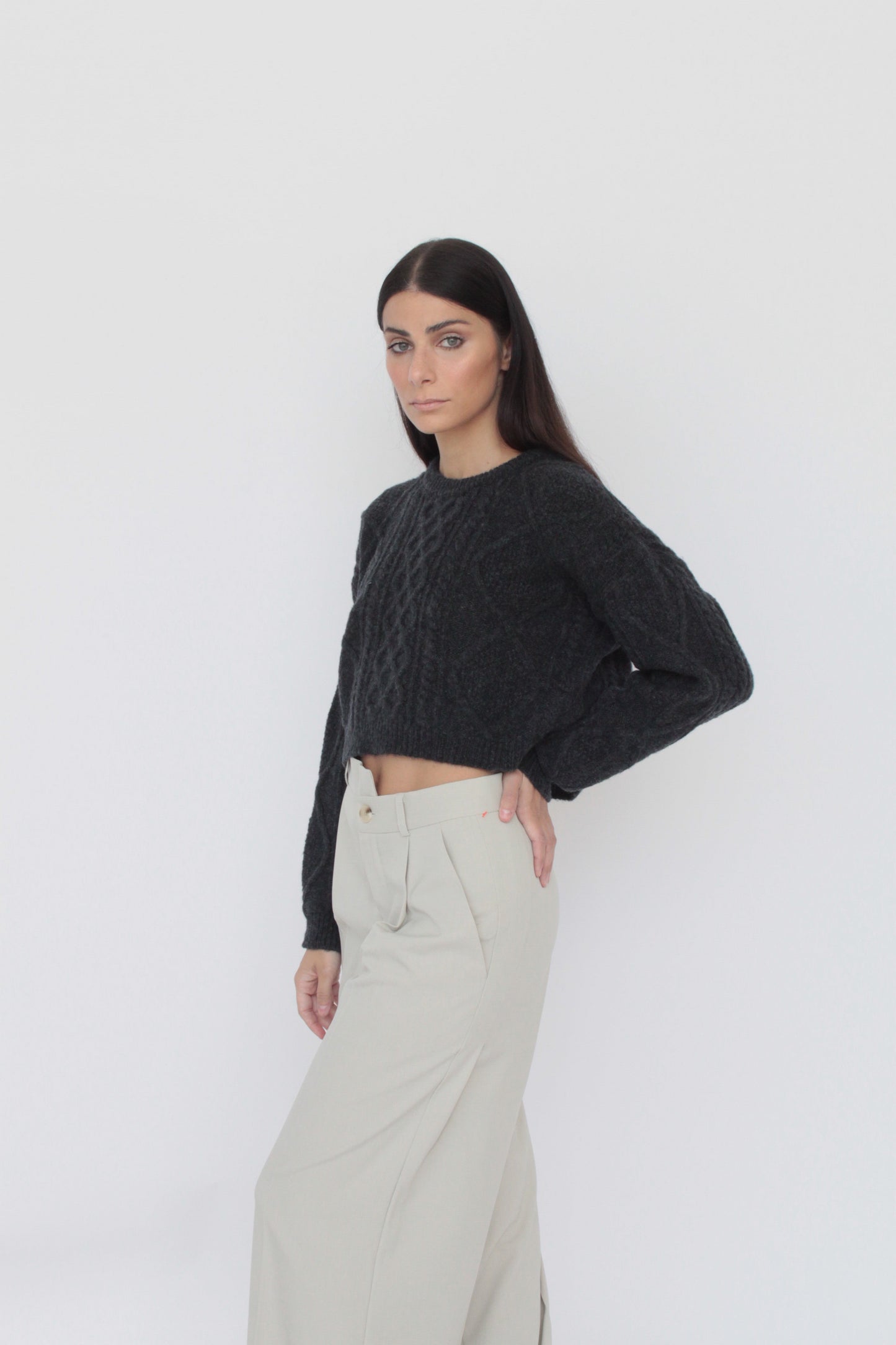 Maglione con trecce a Lana Merinos - Caterina 