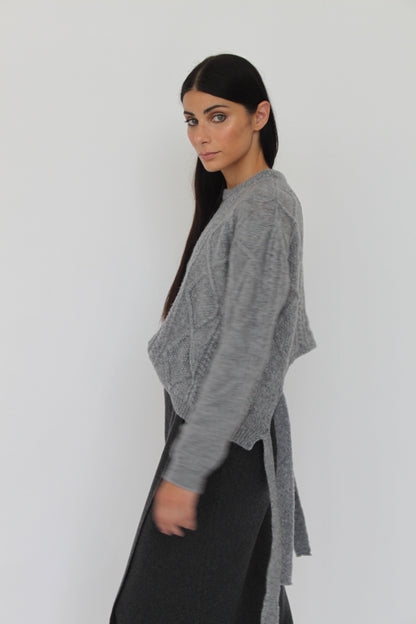 Girocollo a trecce con fiocchi in Lana Merinos - Celeste