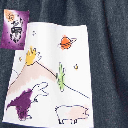 Gonna in denim blu con applicazioni