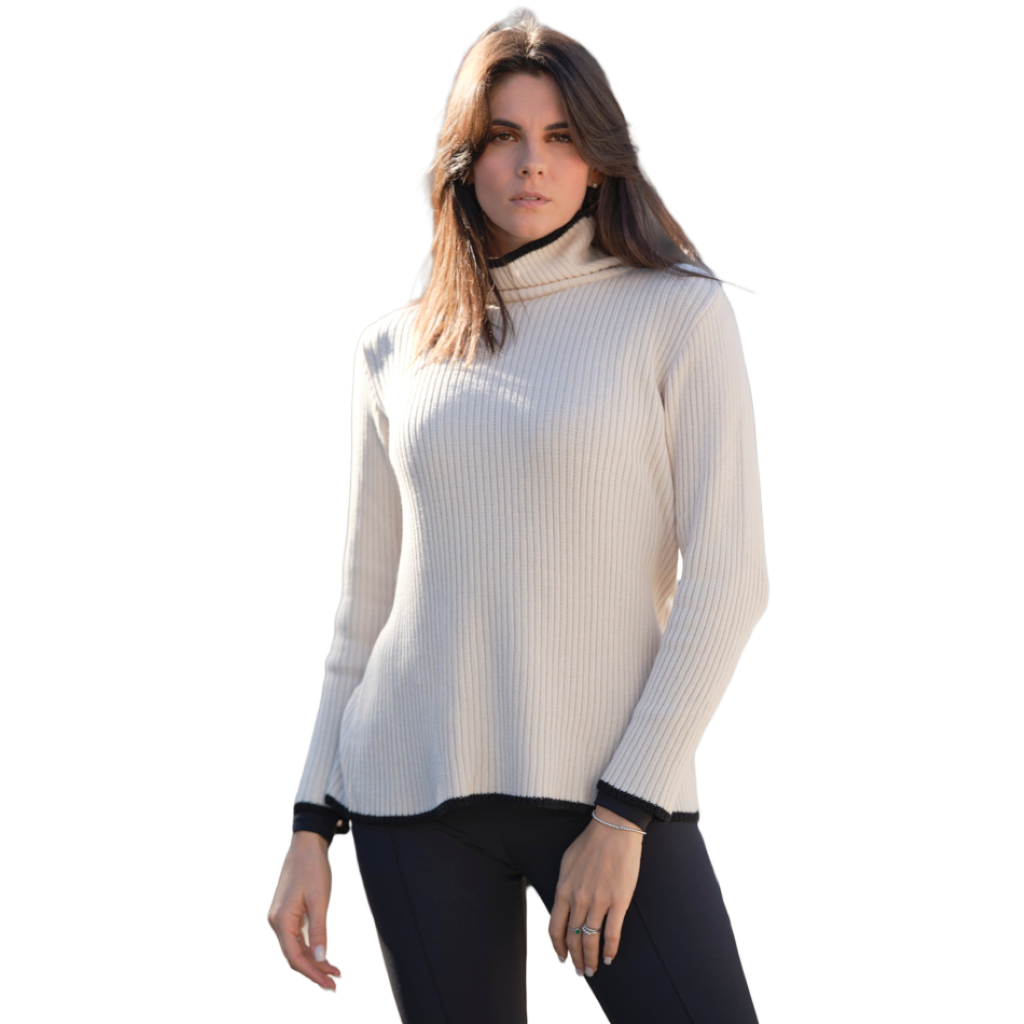 Maglione dolcevita a coste da donna in lana merino extrafine