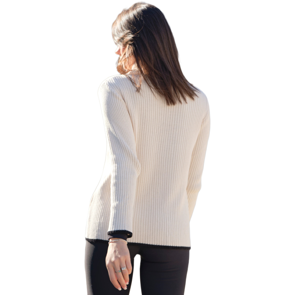 Maglione dolcevita a coste da donna in lana merino extrafine