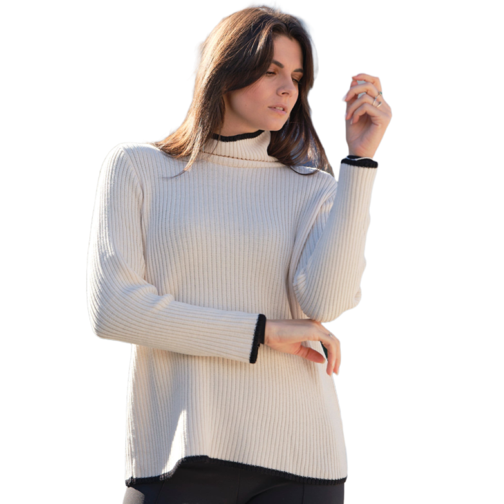 Maglione dolcevita a coste da donna in lana merino extrafine