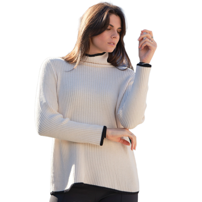 Maglione dolcevita a coste da donna in lana merino extrafine