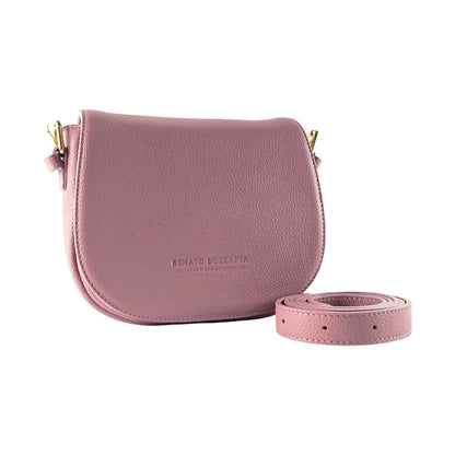 RB1002AZ| Borsa a Tracolla in Vera Pelle Made in Italy con Tracolla removibile in pelle e attacchi con fibbie in metallo Oro Lucido - Colore Rosa Antico - Dimensioni: cm 26 x 20 x 10