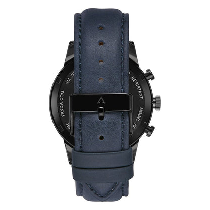 Orologio da uomo Trnda in acciaio inossidabile nero, cinturino in pelle blu | Trn-43dbl