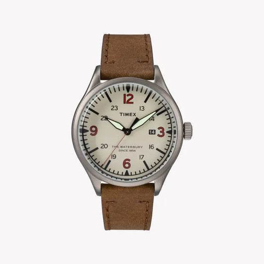 Orologio Timex da uomo in pelle marrone, quadrante bianco sporco | Tw2r38600