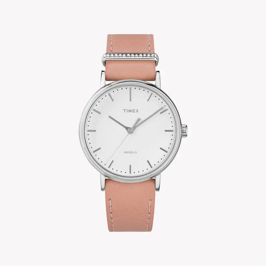 Orologio Timex da donna in pelle rosa, quadrante bianco | Tw2r70400