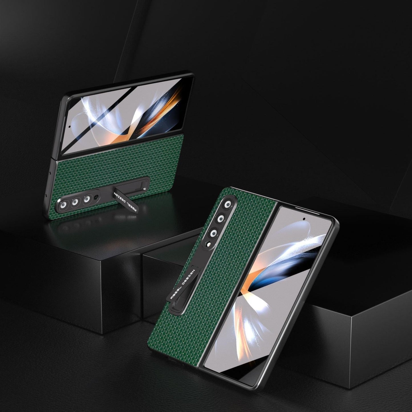 Custodia in pelle premium NNEDSZ con supporto per Samsung Galaxy Z Fold 4 / 5G - Design di lusso - Verde notte