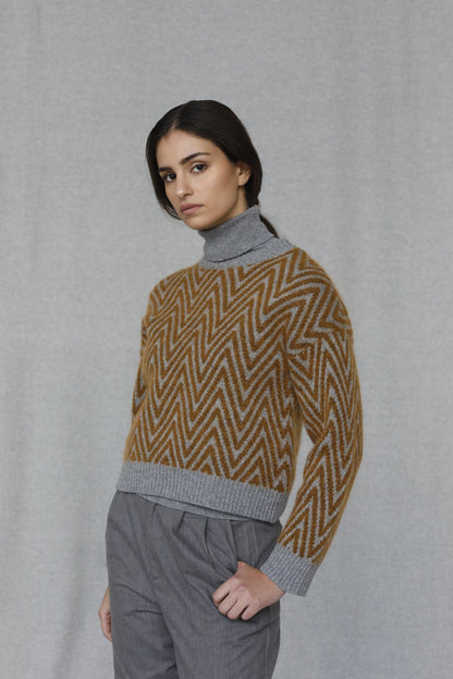 Girocollo con trama spigata in misto Lana - Paola
