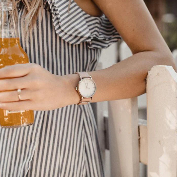 Orologio Timex da donna in pelle rosa, quadrante bianco | Tw2r70400