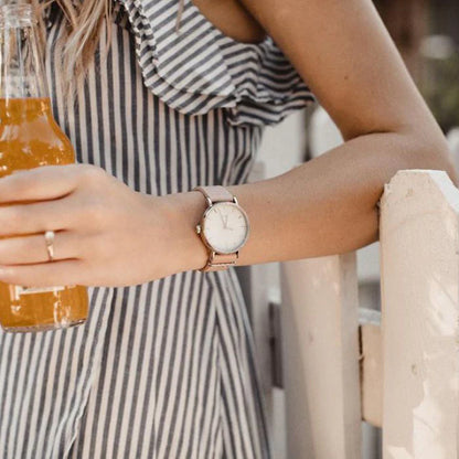 Orologio Timex da donna in pelle rosa, quadrante bianco | Tw2r70400