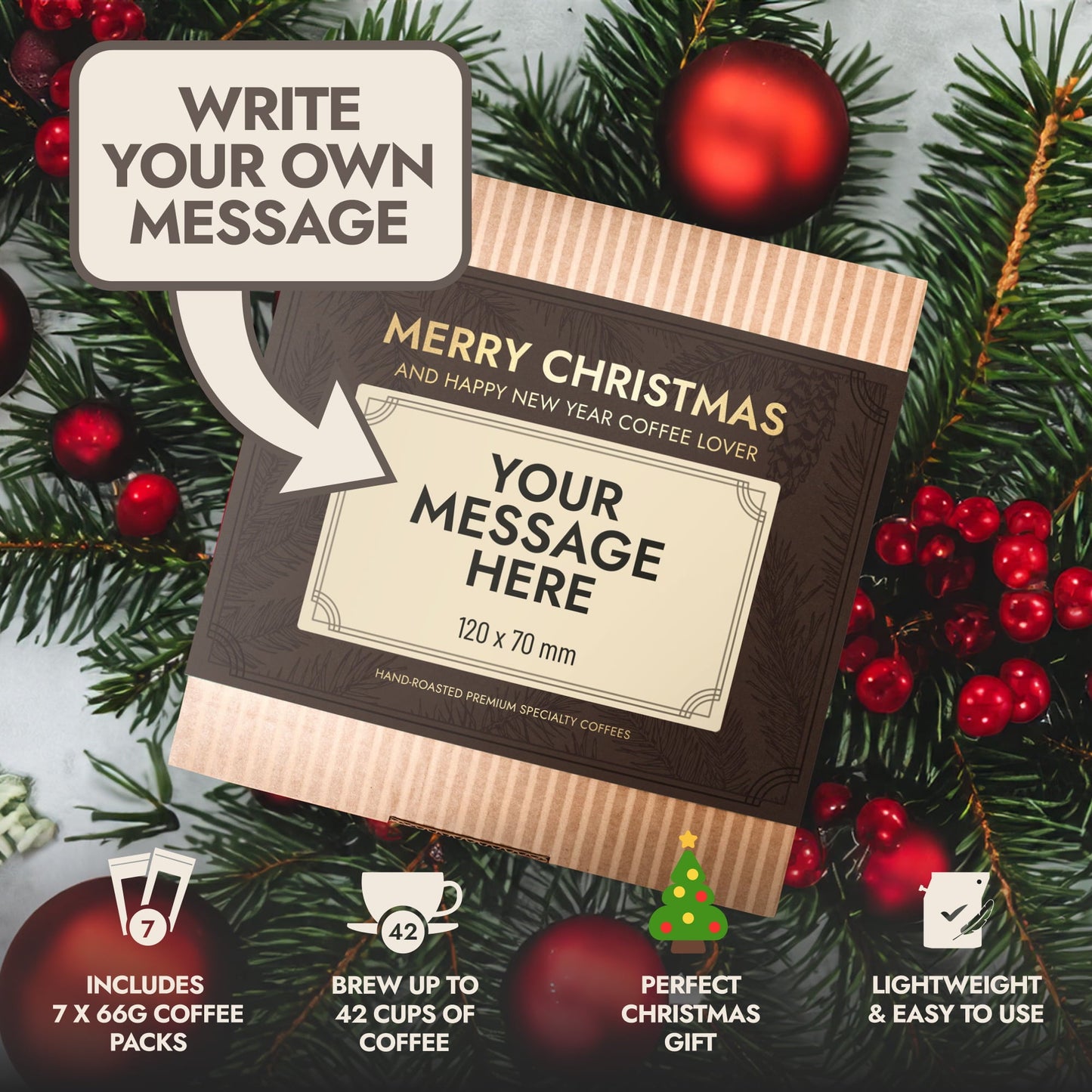 SCATOLA REGALO DI NATALE PERSONALIZZABILE CON CHICCHI DI CAFFÈ SPECIALI