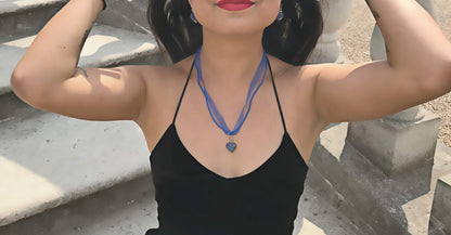 Collana regolabile in organza blu sodalite