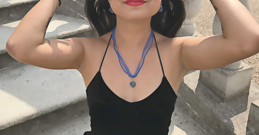 Collana regolabile in organza blu sodalite