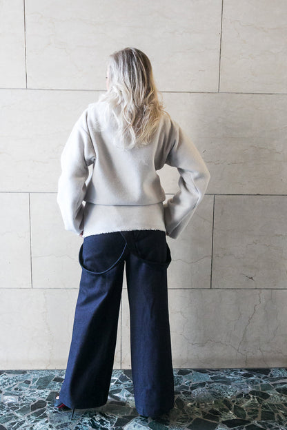 Maglione bianco in lana a collo alto