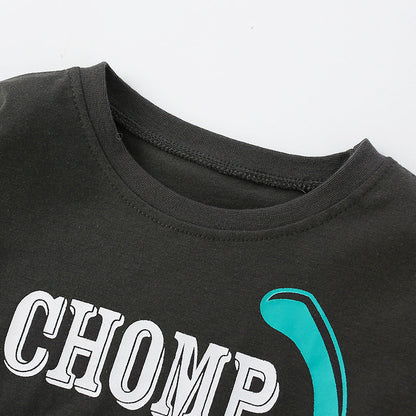 Maglietta autunnale con scollo a V e manica lunga, grafica con dinosauro carino per bambini 