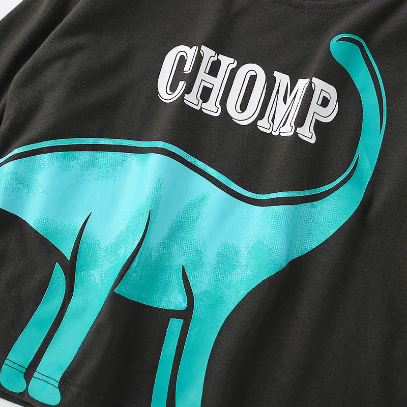 Maglietta autunnale con scollo a V e manica lunga, grafica con dinosauro carino per bambini 