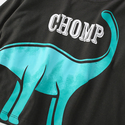 Maglietta autunnale con scollo a V e manica lunga, grafica con dinosauro carino per bambini 