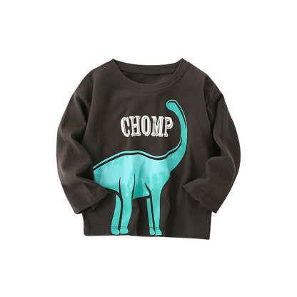 Maglietta autunnale con scollo a V e manica lunga, grafica con dinosauro carino per bambini 