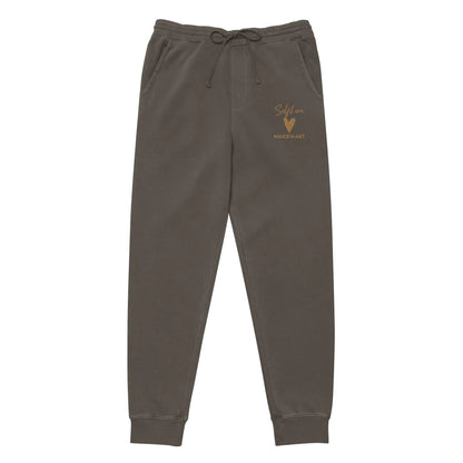 Pantaloni della tuta unisex Self Love tinti a pigmento con ricamo Old Gold - pantaloni della tuta unisex